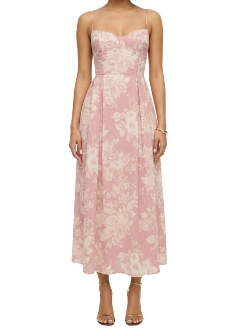 Reformation Jaelyn Dusty Pink Floral Sweetheart Midi Dress Viscose sz 8 $278